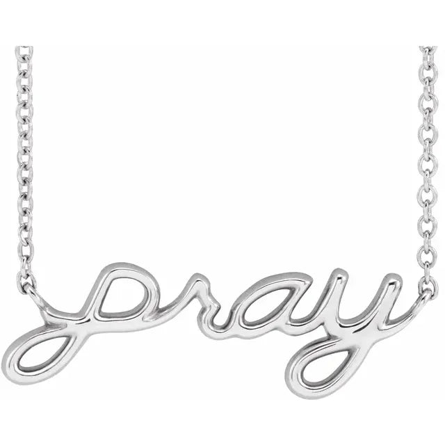 "Pray" Script Necklace | 14 K Gold, Platinum, Sterling Silver | Viridian Gold