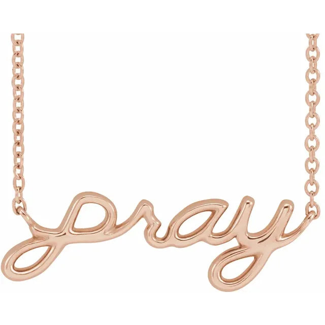 "Pray" Script Necklace | 14 K Gold, Platinum, Sterling Silver | Viridian Gold