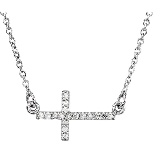 Diamond Sideways Cross Necklaces | 14K Gold or Platinum | Viridian Gold