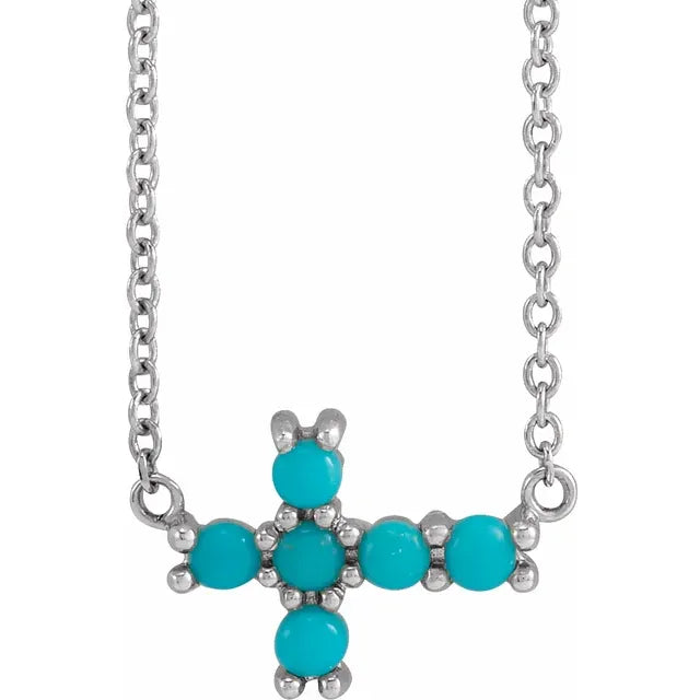 Sideways Cross Necklace | Turquoise Featured in Gold, Platinum, and Silver | Viridian Gold