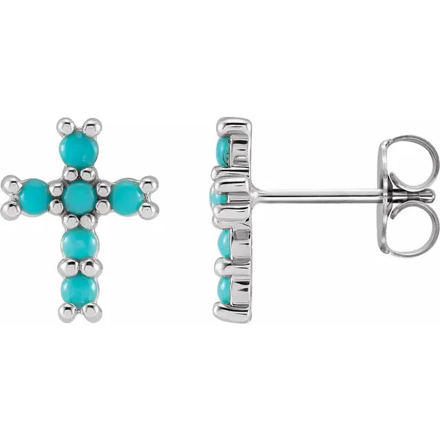 Turquoise Cross Earrings | Gold, Platinum, or Sterling Silver | Viridian Gold