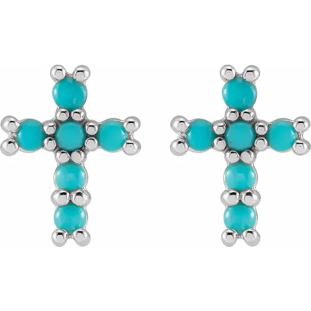 Turquoise Cross Earrings | Gold, Platinum, or Sterling Silver | Viridian Gold