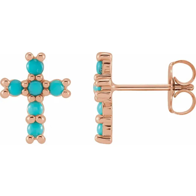 Turquoise Cross Earrings | Gold, Platinum, or Sterling Silver | Viridian Gold