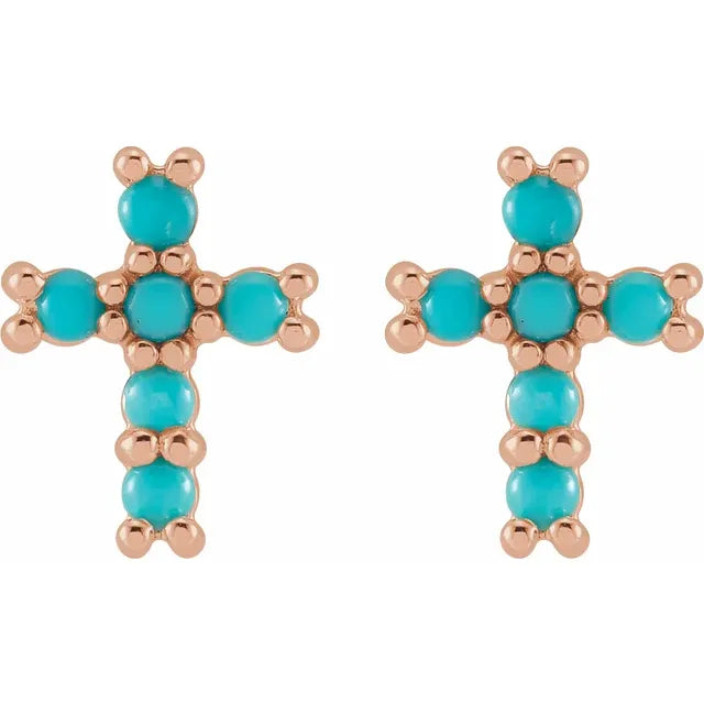 Turquoise Cross Earrings | Gold, Platinum, or Sterling Silver | Viridian Gold