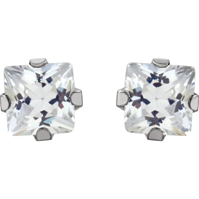 Earring Pair - Baby - Imitation White Square-Cut CZ: #4406