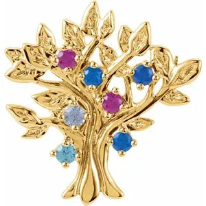 Custom Family Tree Brooch #6028 (14 KT Yellow or White and .925 Sterling Silver)