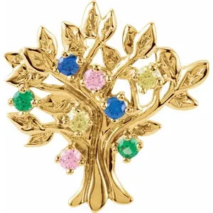 Custom Family Tree Brooch #6028 (14 KT Yellow or White and .925 Sterling Silver)