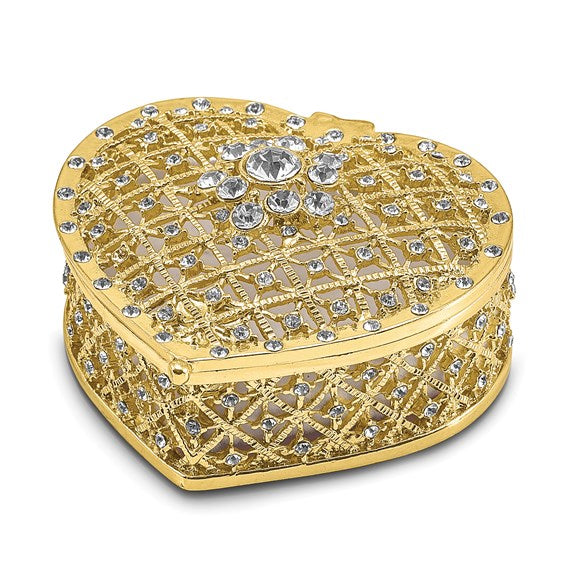 Ring Presentation Box & Holder - Gold-Tone Enamel Pewter Heart #BJ4132