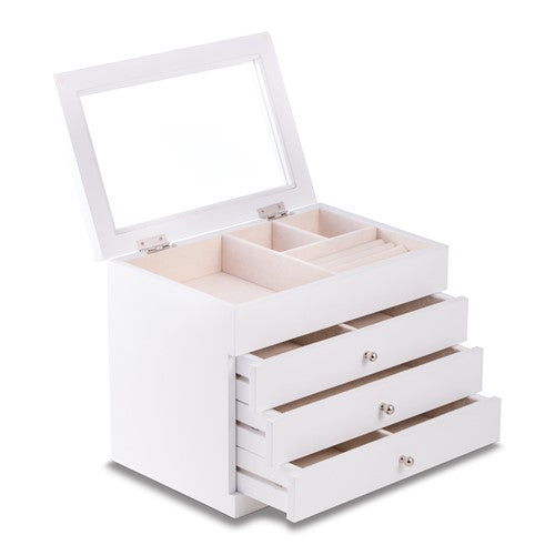 Jewelry Box - White Finish on Wood with Glass Lid   #9113